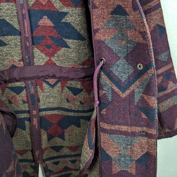 BB Dakota Aztec Fur Trim Coat Blanket Southwestern Dusty Parka Winter Jacket S - Picture 9 of 12
